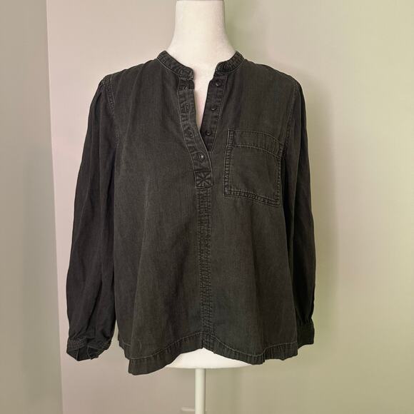 Madewell charcoal gray long sleeve half-button top size M - Picture 2 of 10
